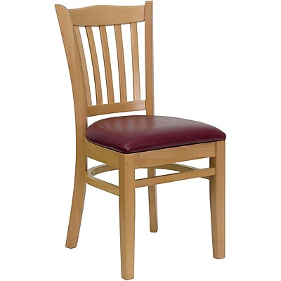 Flash Furniture Hercules Vertical Slat Back Wood Restaurant Chair Natural Finish with Burgundy Vinyl Seat XUDGW8VRTNATBUV