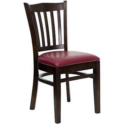 Flash Furniture Hercules Vertical Slat Back Wood Restaurant Chair Walnut Finish with Burgundy Vinyl Seat XUDGW08VRTWABUV