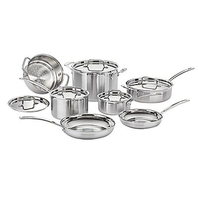 Cuisinart MultiClad Pro 12 Piece Stainless Steel Cookware Set, Silver