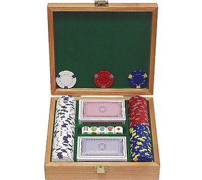 Trademark Poker 100 Pro Clay Casino Chips With Beautiful Solid Oak Case