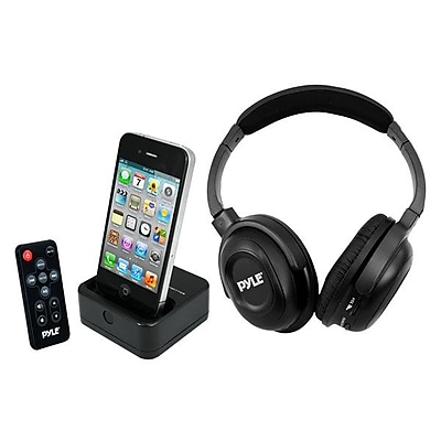 Pyle UHF Wireless Stereo Headphones With IPhone IPod Dock Transmitter and RF Remote Control