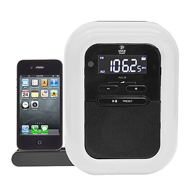 Pyle PICL36B Clock Radio For iPod iPhone Docking Station White Black