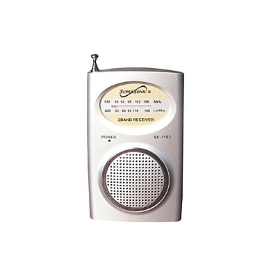 Supersonic SC 1103 Handheld AM FM Radio With Built in Speaker Silver