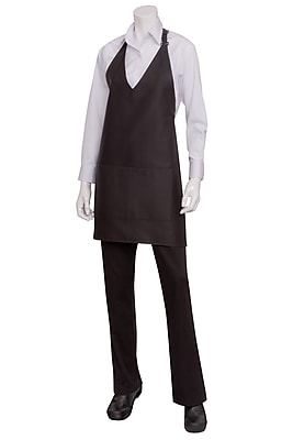 Chef Works V Neck Tuxedo Apron With Center Divided Patch Pockets Black