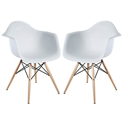 Modway Pyramid 24 H Molded Plastic Dining Armchair White 2 Set