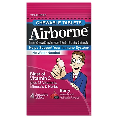 Airborne Immune Support Supplement Chewable Tablets Berry 4 Pack