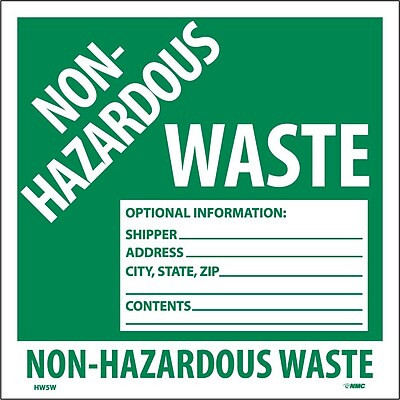 Hazard Labels, Non-Hazardous Waste, 6X6, Adhesive Vinyl, 25/Pk