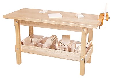 Wood Designs 44 x 20 Early Childhood Playtime Workbench With Trays and Wood, Birch