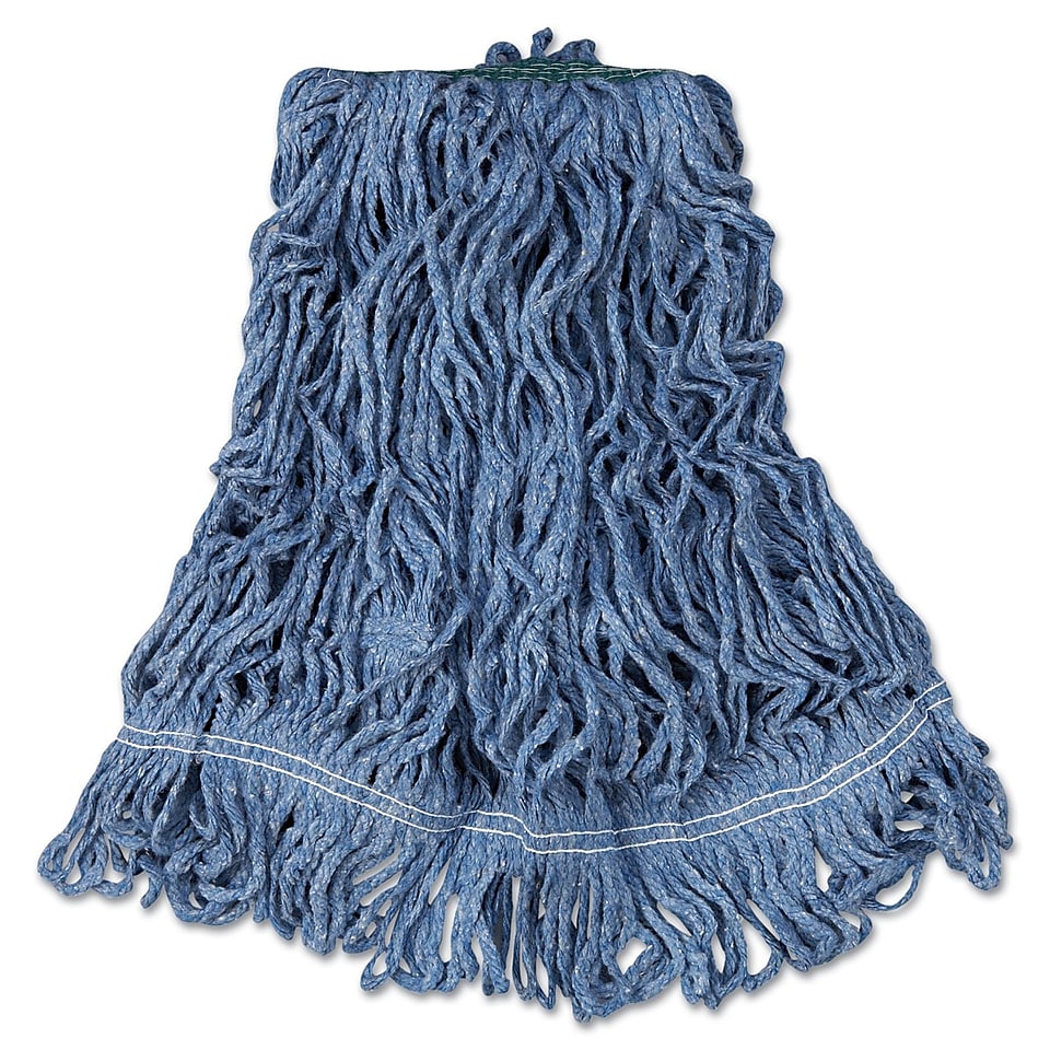 Rubbermaid Commercial Super Stitch Blend Mop Heads Cotton/Synthetic Blue Medium 6/Carton Blue