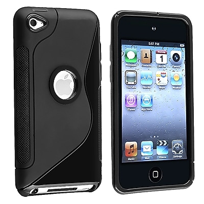 Insten TPU Rubber Skin Case For iPod Touch 4th Gen Frost Black S Shape