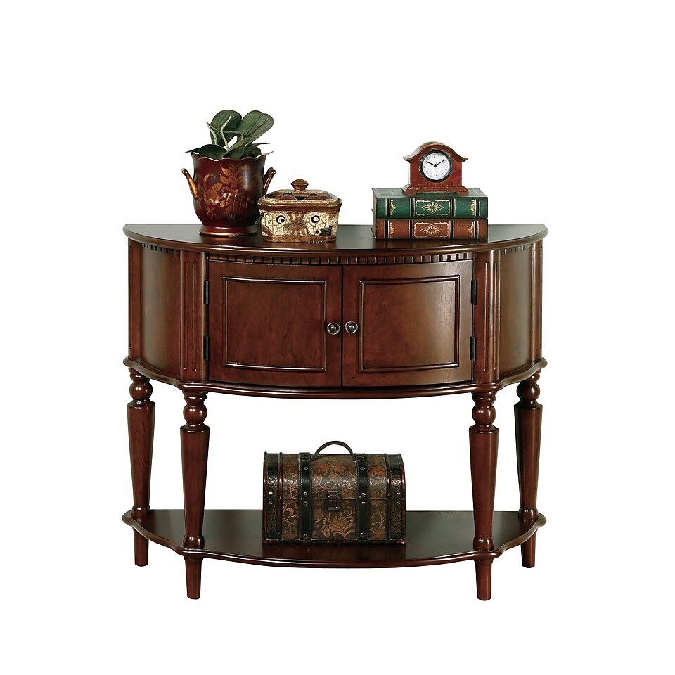 Coaster 31 x 14 1/2 x 38 Entry Table With Curved Front and Inlay Shelf, Brown