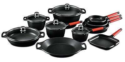 Fundix 15-Piece Cookware Set; Red