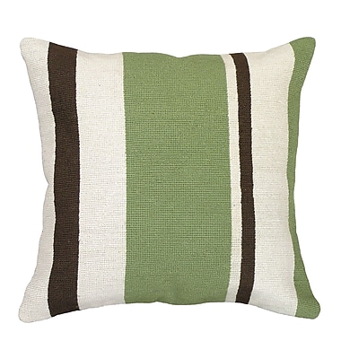 123 Creations Graphic Stripes Needlepoint Wool Throw Pillow; Green / Brown Staples