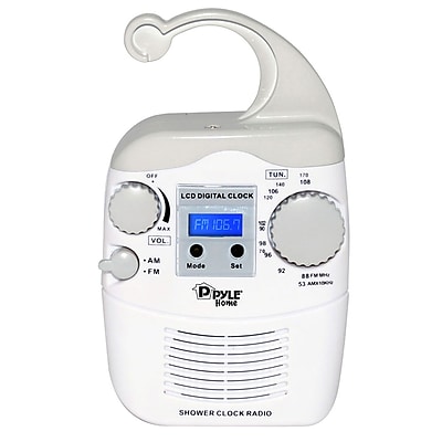Pyle PSR6 Hanging Waterproof AM FM Shower Clock Radio White