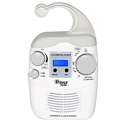 Pyle PSR6 Hanging Waterproof AM FM Shower Clock Radio White