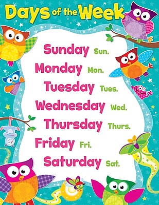 Trend Enterprises Days Of The Week Owl Stars! Learning Chart