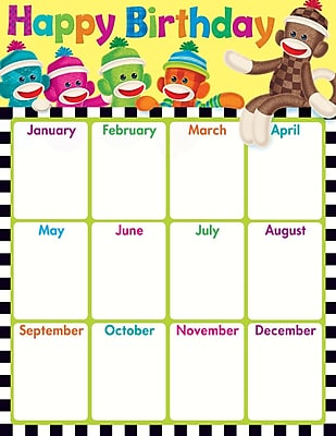 Trend Enterprises Birthday Sock Monkeys Learning Chart Birthday