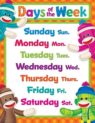 Trend Enterprises Days Of The Week Sock Monkeys Learning Chart
