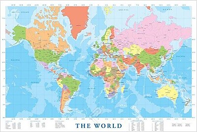 24 X 36 Map Of The World Modern Map of the World Poster, 24