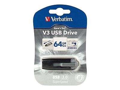 Verbatim Store n Go V3 64GB 80Mbps Read 25Mbps Write USB 3.0 Flash Drive Gray 49174