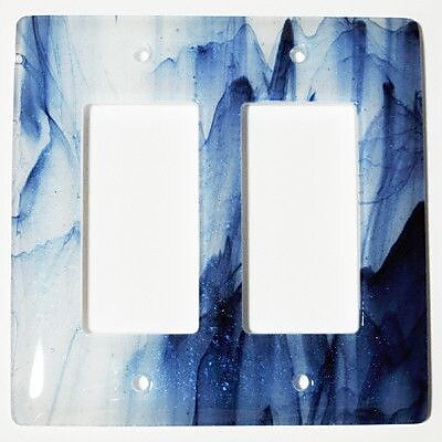 Hot Knobs Swirl 2 Gang Decora Wall Plate; Metallic Blue and Clear