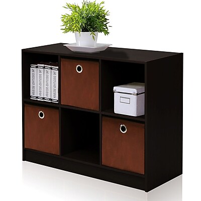 furinno laminate solid wood bookcase storage with bins espresso brown