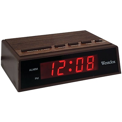Westclox 22690 0.6 Red LED Retro Digital Alarm Clock, Wood Grain