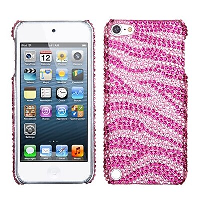 Insten Zebra Skin Diamante Back Protector Cover For iPod Touch 5th Gen Pink Hot Pink