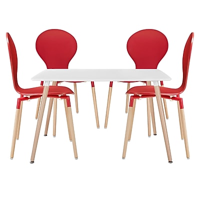 Modway Path EEI 1371 Set of 5 Wood Dining Chairs and Table Red