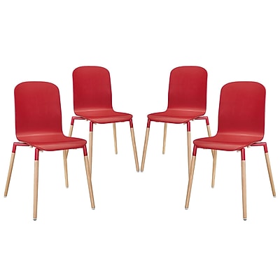 Modway Stack Wood EEI 1373 Set of 4 Wood Dining Chairs Red