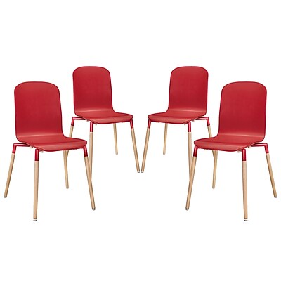 Modway Stack Wood EEI 1373 Set of 4 Wood Dining Chairs Red