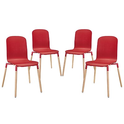 Modway Stack Wood EEI 1373 Set of 4 Wood Dining Chairs Red