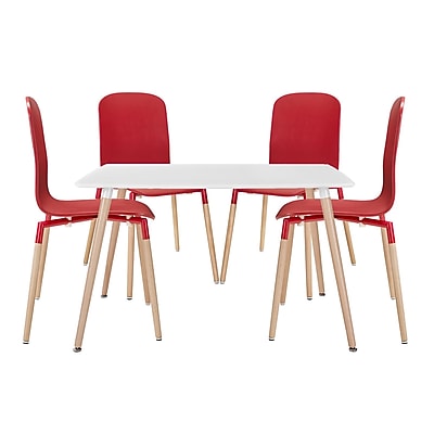 Modway Stack Wood EEI 1375 Set of 5 Wood Dining Chairs and Table Red