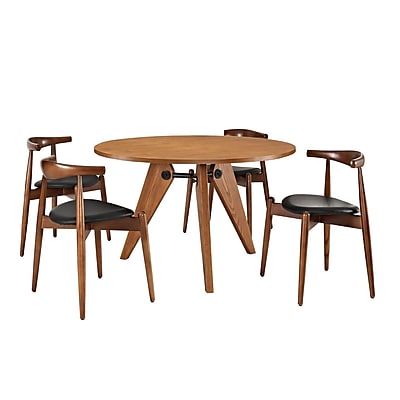 Modway Stalwart EEI 1379 Set of 5 Wood Dining Chairs and Table Black