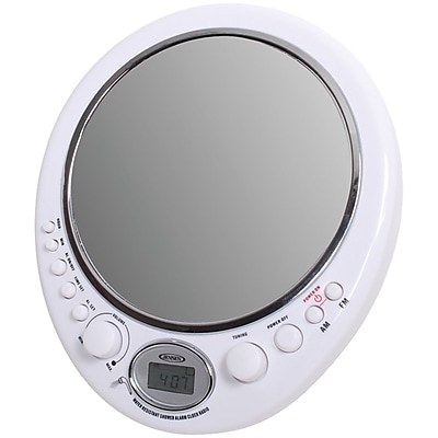 Jensen JWM 150 AM FM Alarm Clock Shower Radio With Fog Resistant Mirror