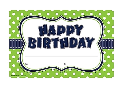 Teacher Created Resources Lime Polka Dots Happy Birthday Award