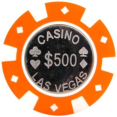 Trademark Poker 12g Casino Las Vegas Coin Inlay $500 Poker Chips, Orange, 50/Set