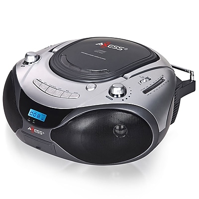 Axess PB2708 SL 2.4 W Portable CD MP3 Boombox With AM FM Stereo and Aux Input Silver