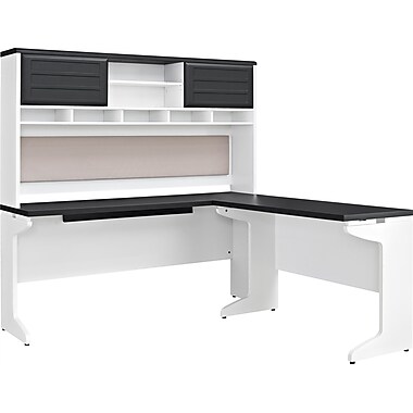 Altra Pursuit L Shaped Desk with Hutch Bundle White Gray