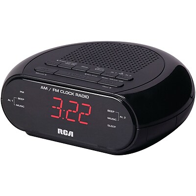 RCA AM FM Alarm Clock With Red LED And Dual Wake Black