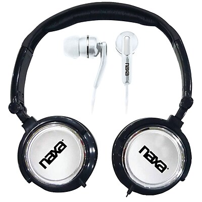 Naxa 2 in 1 Combo Super Bass Headphone And Earbud Silver