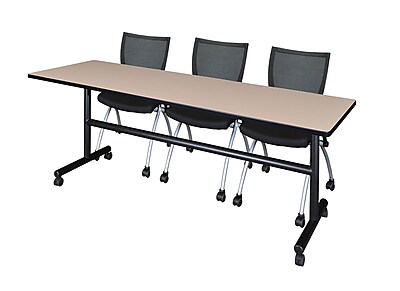 Regency Kobe 84 Rectangular Training Table and Chairs Woodtone w Apprentice Chairs MKFT8424BE09BK