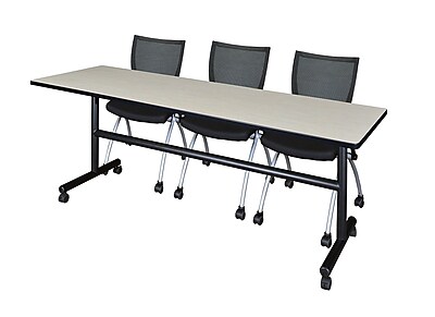 Regency Kobe 84 Rectangular Training Table and Chairs Maple w Apprentice Chairs MKFT8424PL09BK