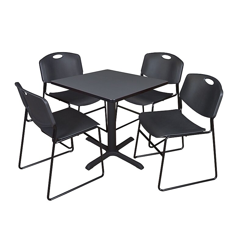 Regency 30-inch Square Laminate Table with Four Chairs, Black