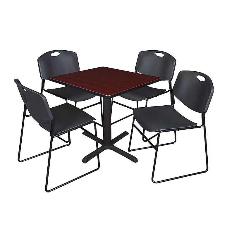Regency 30-inch Laminate Square Table with 4 Chairs, Mahogany & Black