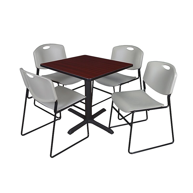 Regency 30-inch Laminate Square Table with 4 Chairs, Mahogany & Gray