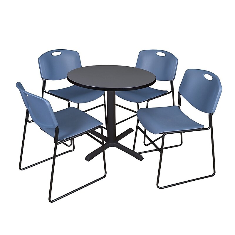 Regency 30-inch Laminate Round Table with 4 Chairs, Gray & Blue