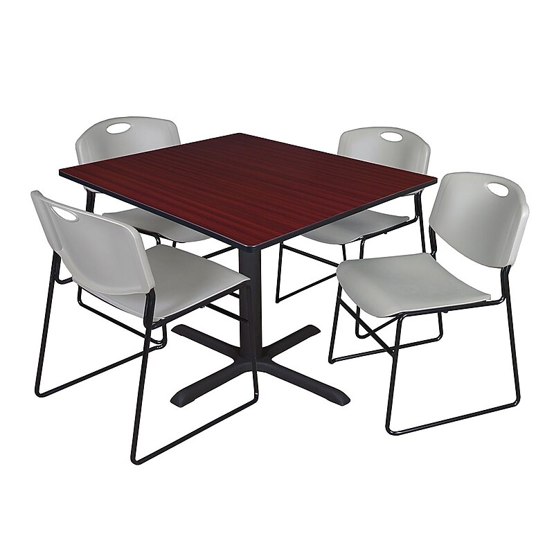 Regency 48-inch Laminate Square Table with 4 Chairs, Mahogany & Gray