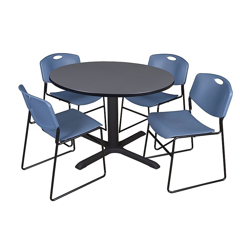 Regency 48-inch Round Laminate Table with 4 Zeng Stack Chairs, Blue