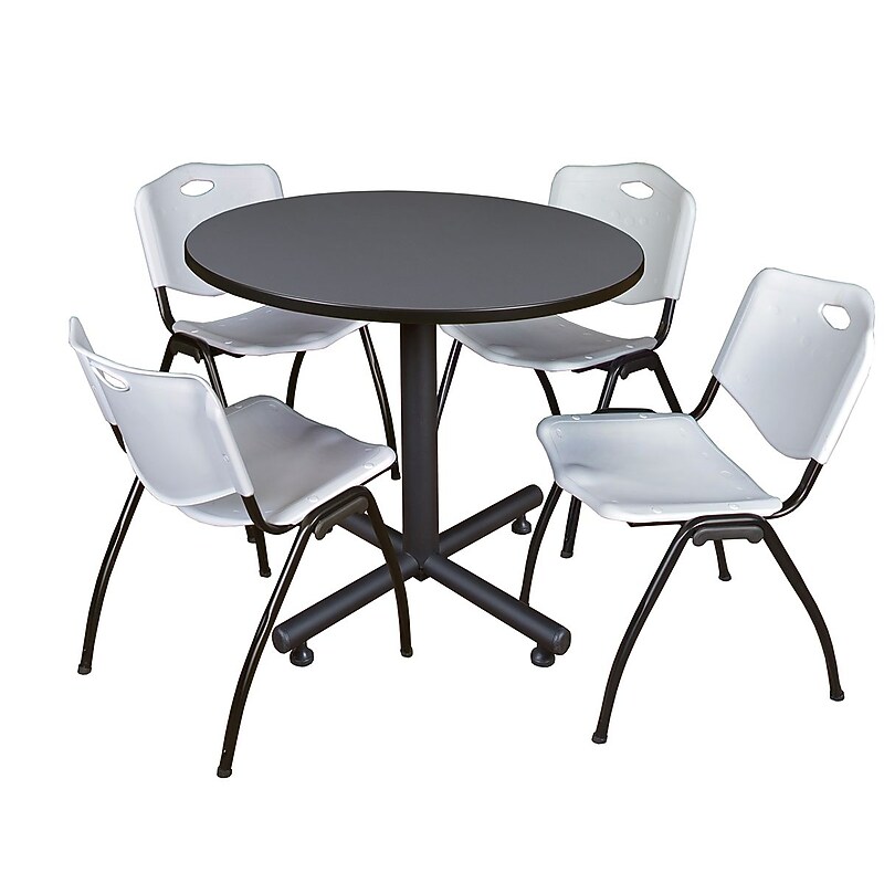 Regency 36-inch Round Laminate Grey Table with 4 M Stacker Chairs, Gray